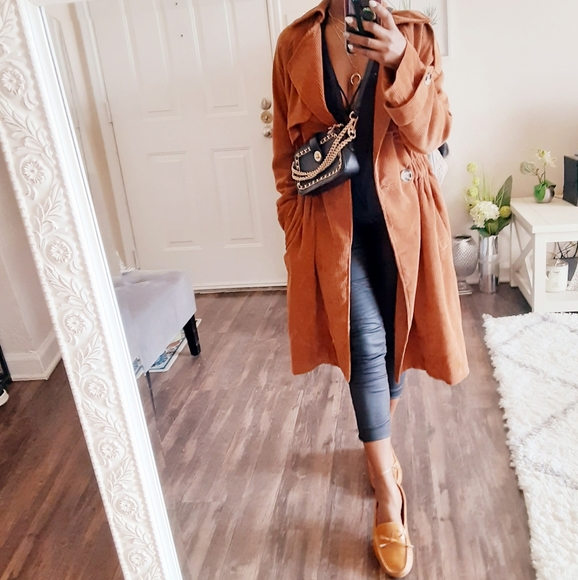 Brown Corduroy Pocketed Lapel Coat Size Small - Picture 9 of 10